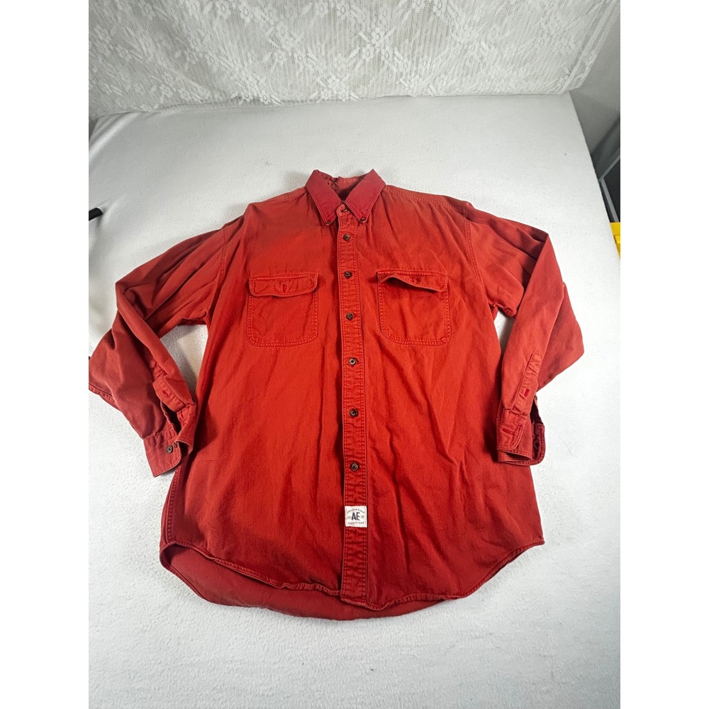 American Eagle Outfitters Mens Medium Red Cotton Twill Button Down Shirt 02161